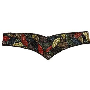 Vintage 1980's Beaded Elastic Waist Belt S/M By Marchi With Colorful Design